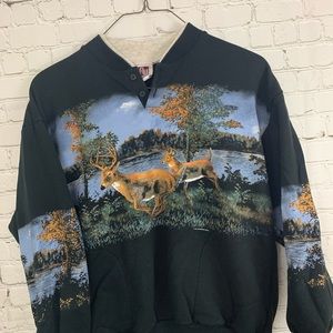 Vintage Art Unlimited Deer Sweater Henley Nature